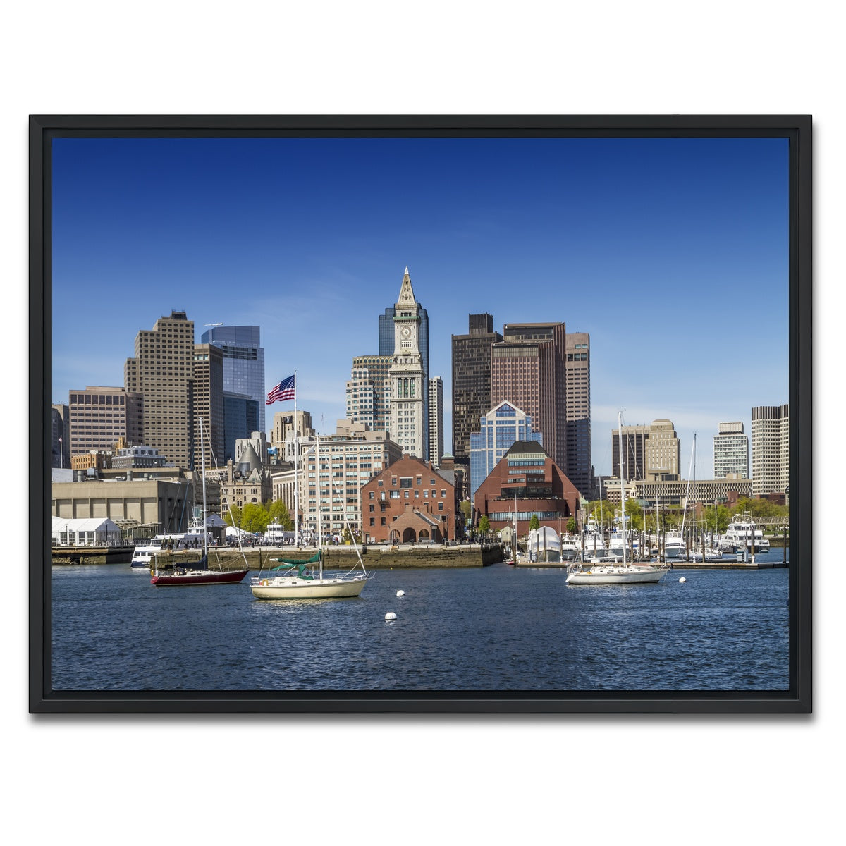 AUTO-MOCKUP WHITE | Boston Skyline North End & Financial District | 1 Piece | Black Framed Canvas | group=4x3