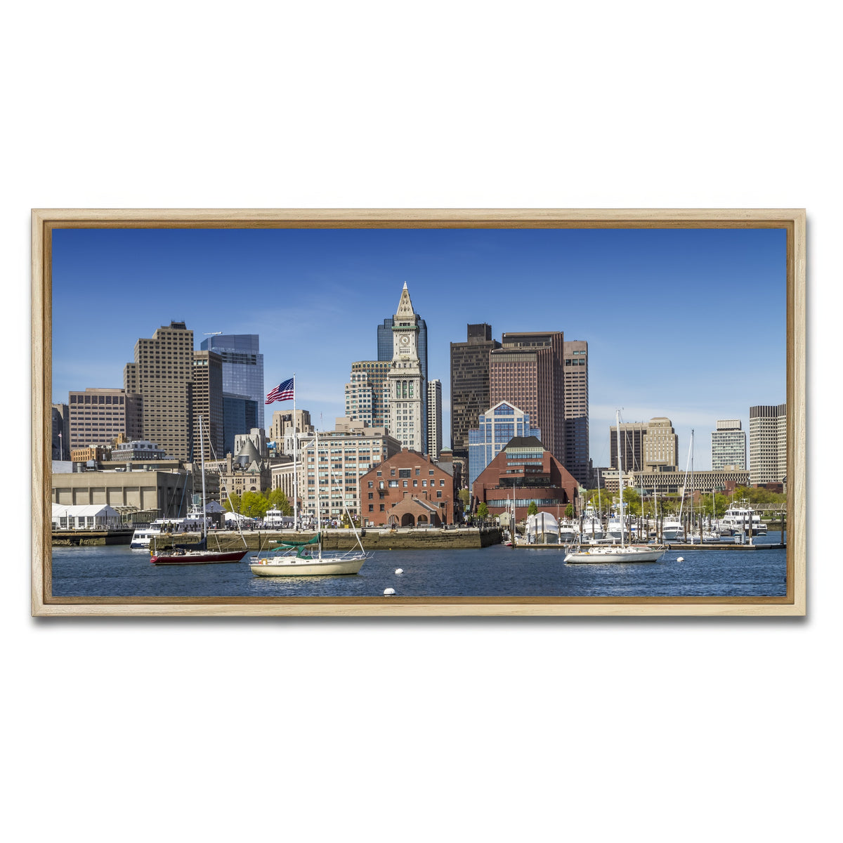 AUTO-MOCKUP WHITE | Boston Skyline North End & Financial District | 1 Piece | Natural Framed Canvas | group=2x1