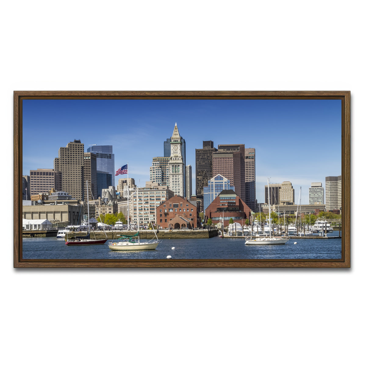AUTO-MOCKUP WHITE | Boston Skyline North End & Financial District | 1 Piece | Walnut Framed Canvas | group=2x1
