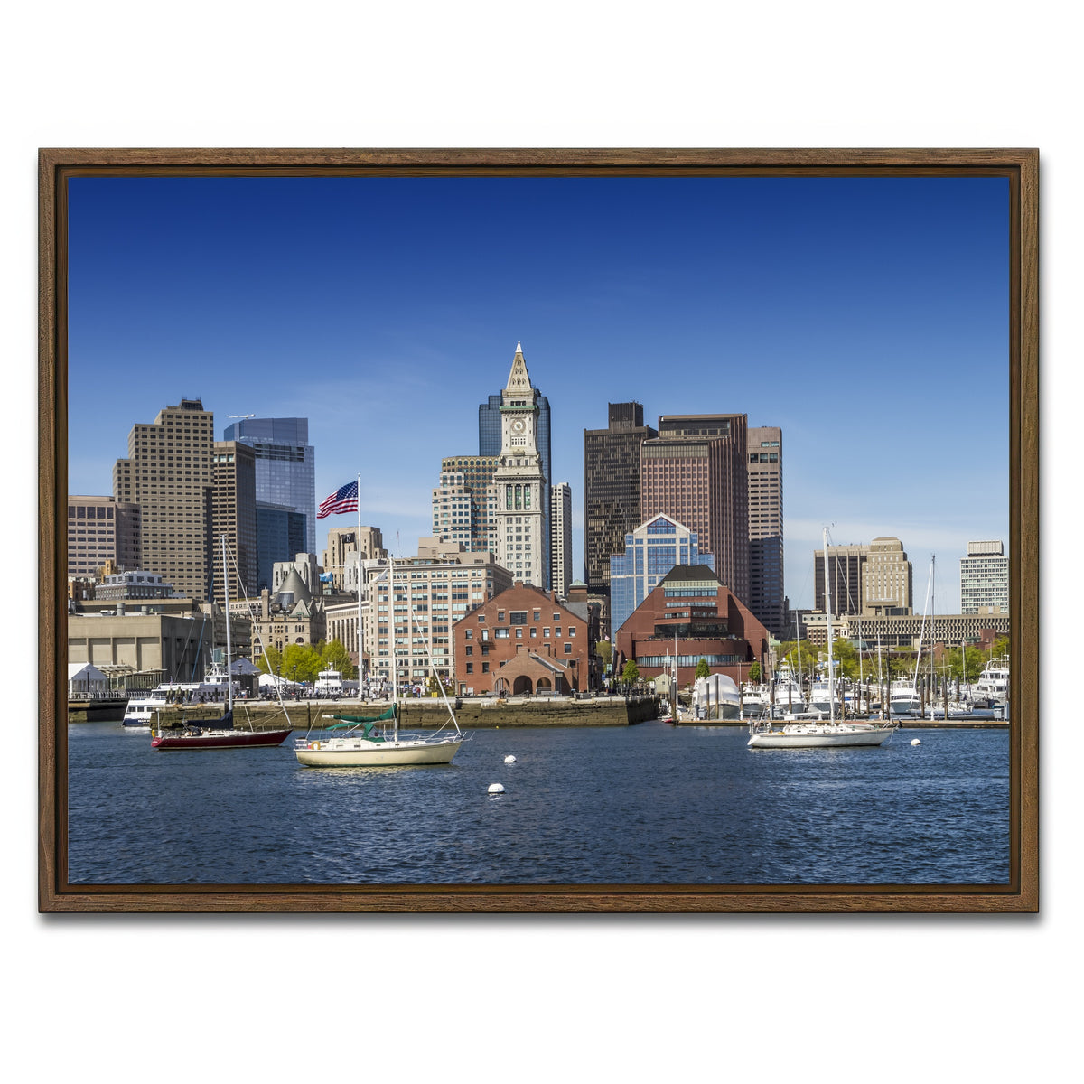 AUTO-MOCKUP WHITE | Boston Skyline North End & Financial District | 1 Piece | Walnut Framed Canvas | group=4x3