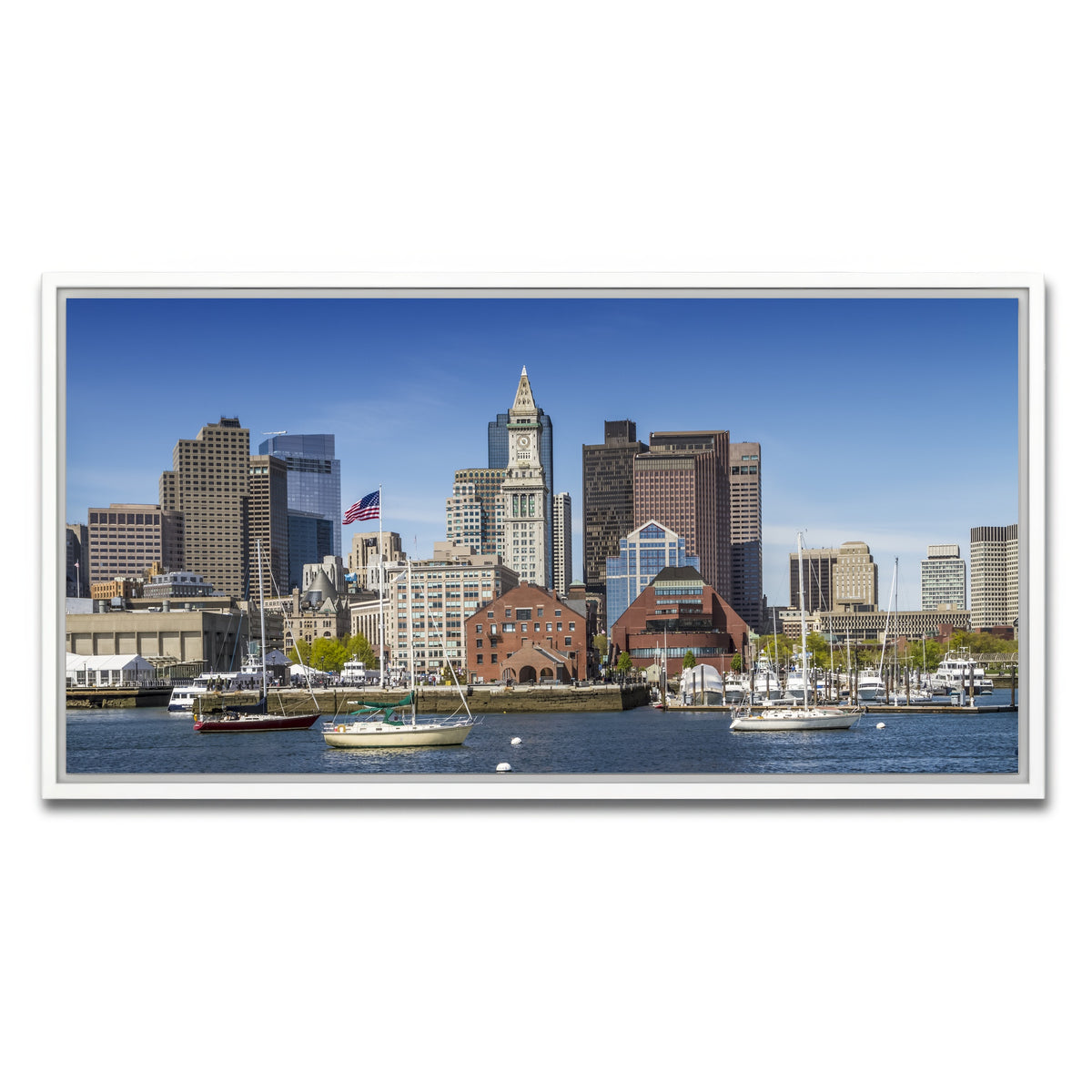 AUTO-MOCKUP WHITE | Boston Skyline North End & Financial District | 1 Piece | White Framed Canvas | group=2x1