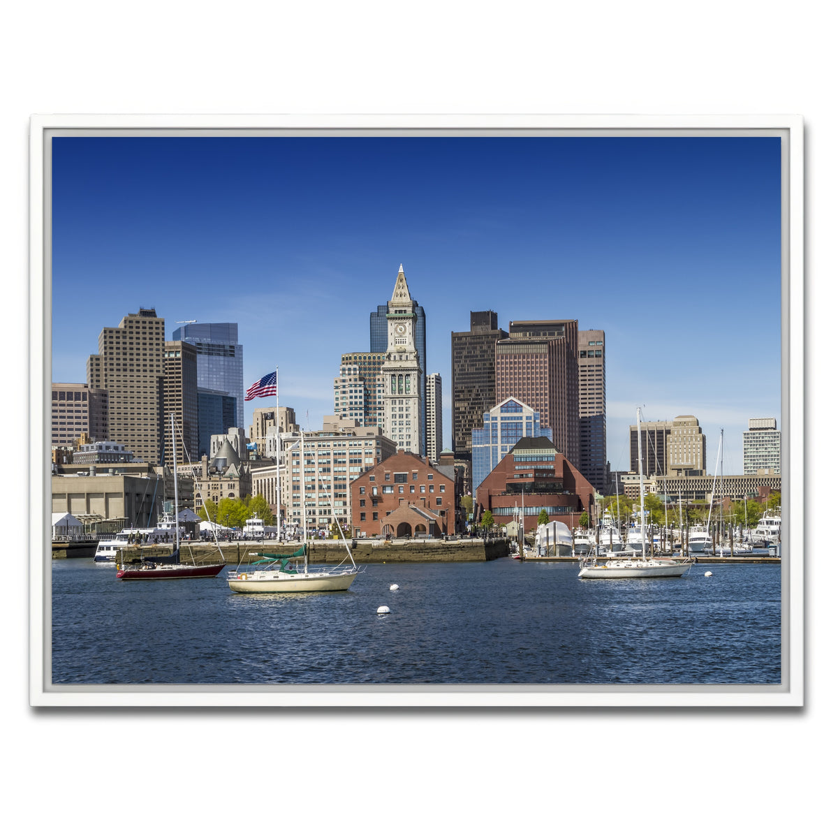 AUTO-MOCKUP WHITE | Boston Skyline North End & Financial District | 1 Piece | White Framed Canvas | group=4x3