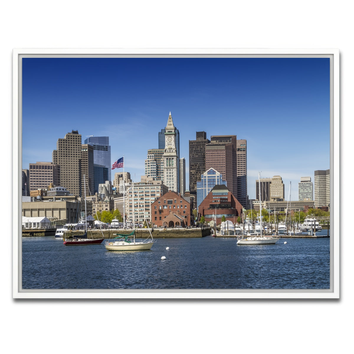 AUTO-MOCKUP WHITE | Boston Skyline North End & Financial District | 1 Piece | White Framed Canvas | group=4x3