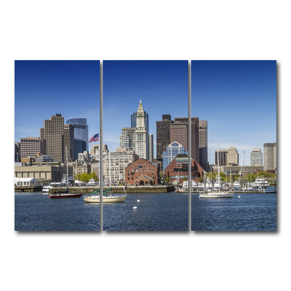 AUTO-MOCKUP WHITE | Boston Skyline North End & Financial District | 3 Piece | Gallery Wrap Canvas | group=12x24