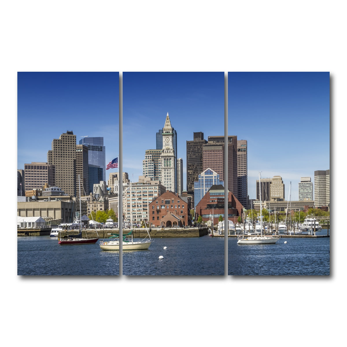 AUTO-MOCKUP WHITE | Boston Skyline North End & Financial District | 3 Piece | Gallery Wrap Canvas | group=12x24