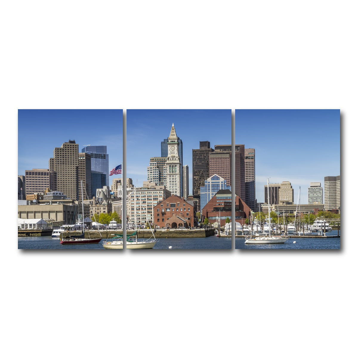AUTO-MOCKUP WHITE | Boston Skyline North End & Financial District | 3 Piece | Gallery Wrap Canvas | group=18x24