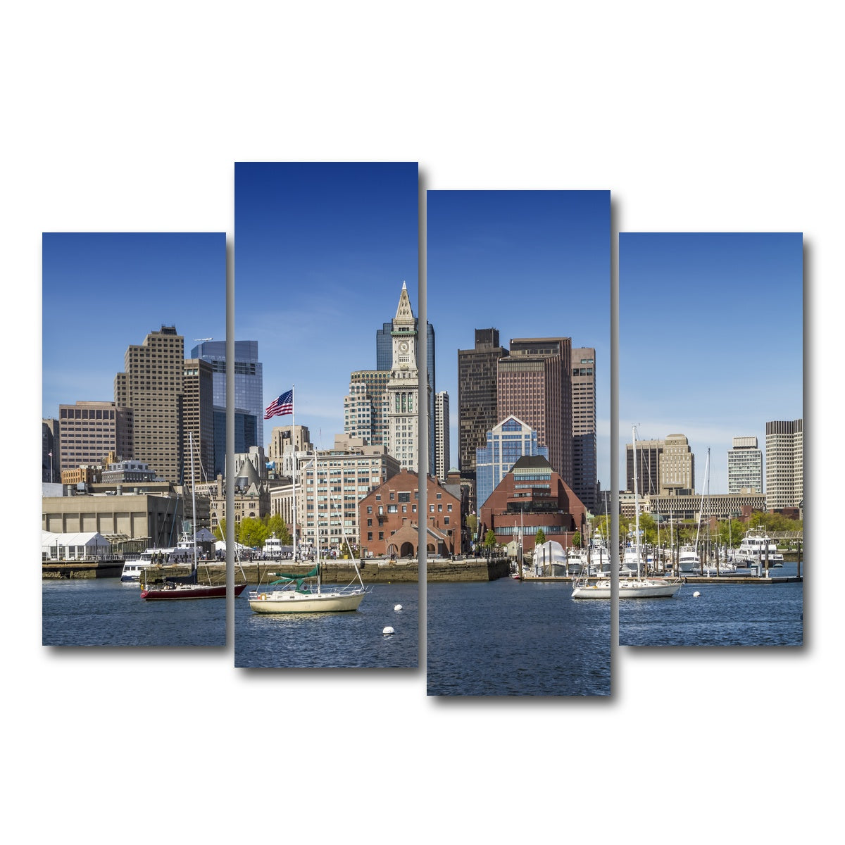 AUTO-MOCKUP WHITE | Boston Skyline North End & Financial District | 4 Piece | Gallery Wrap Canvas | group=4_normal