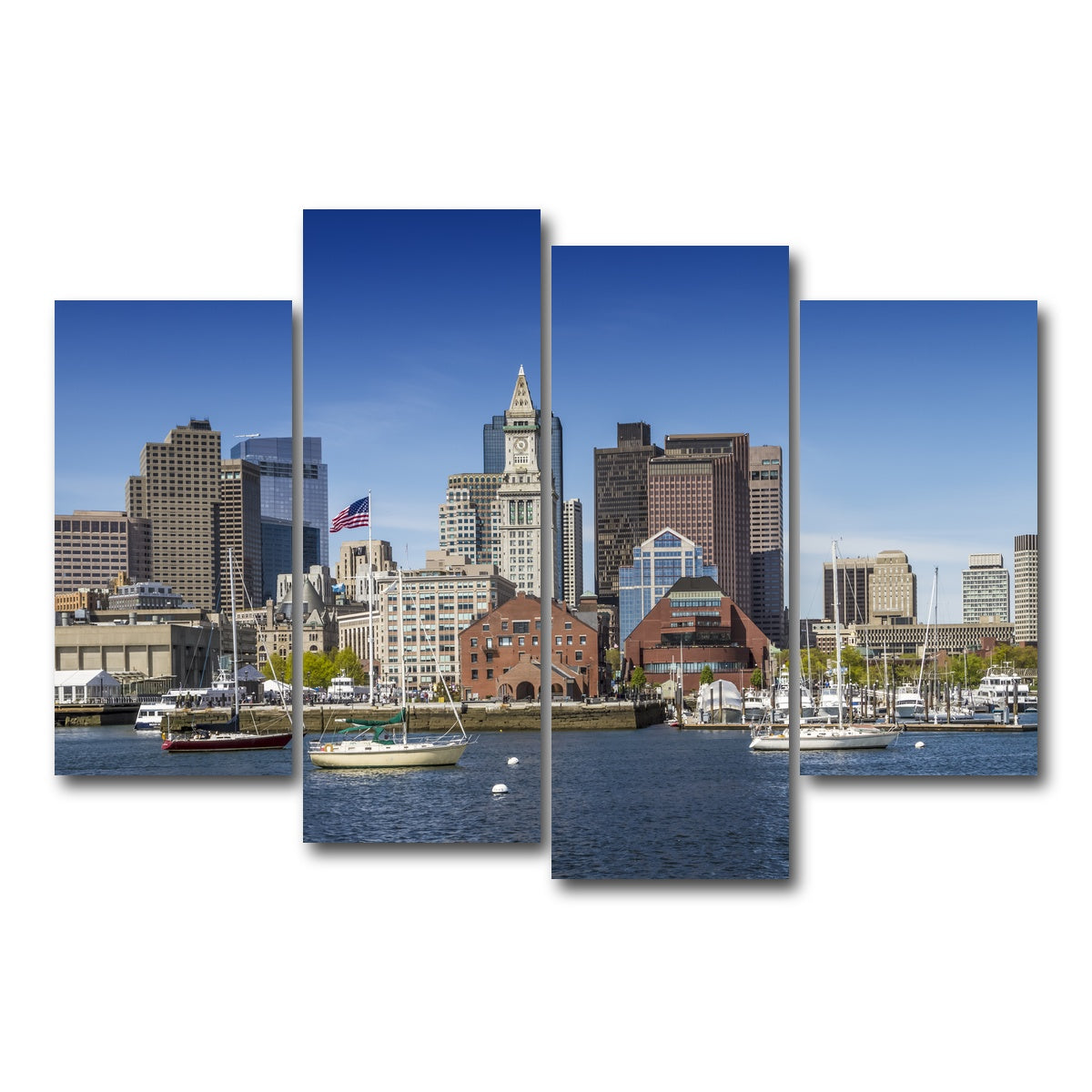 AUTO-MOCKUP WHITE | Boston Skyline North End & Financial District | 4 Piece | Gallery Wrap Canvas | group=4_short