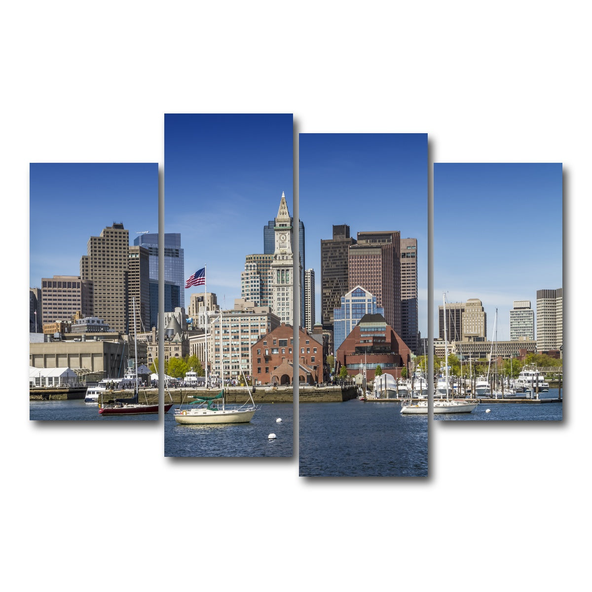 AUTO-MOCKUP WHITE | Boston Skyline North End & Financial District | 4 Piece | Gallery Wrap Canvas | group=4_short