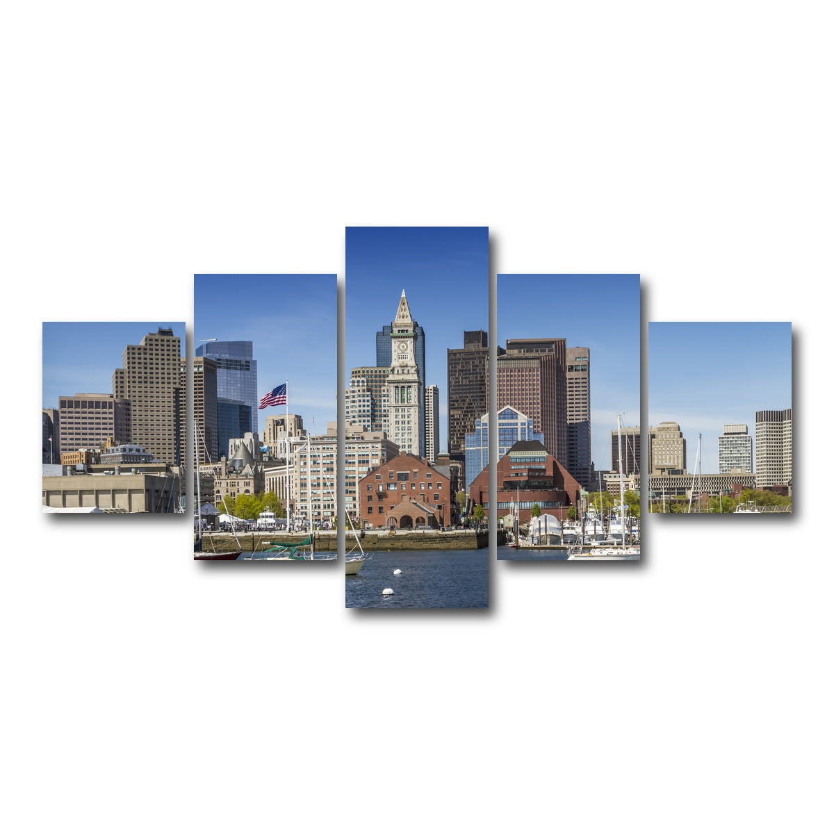 AUTO-MOCKUP WHITE | Boston Skyline North End & Financial District | 5 Piece | Gallery Wrap Canvas | group=5_short