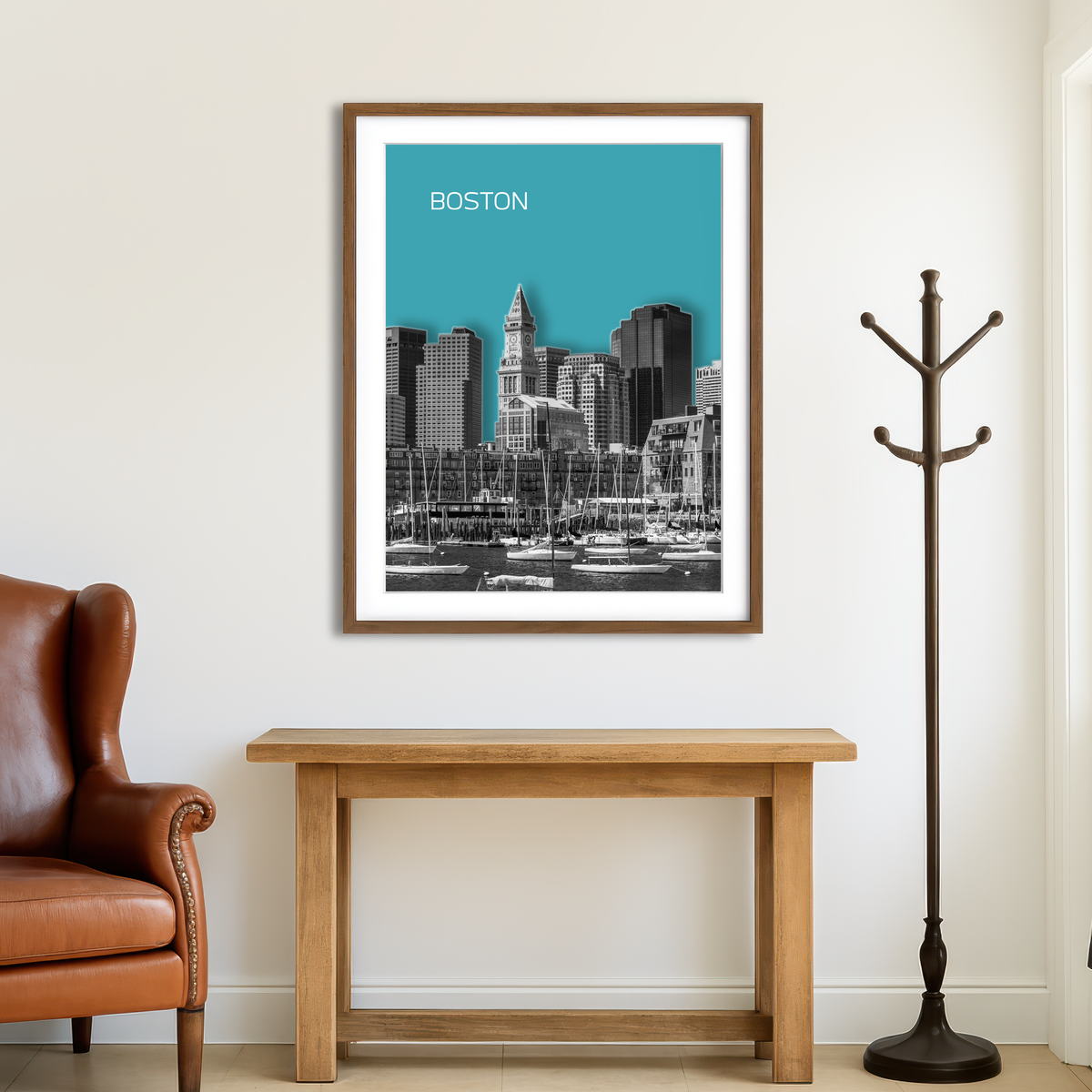 AUTO-MOCKUP ROOM | Boston Skyline Turquoise Wall Art
