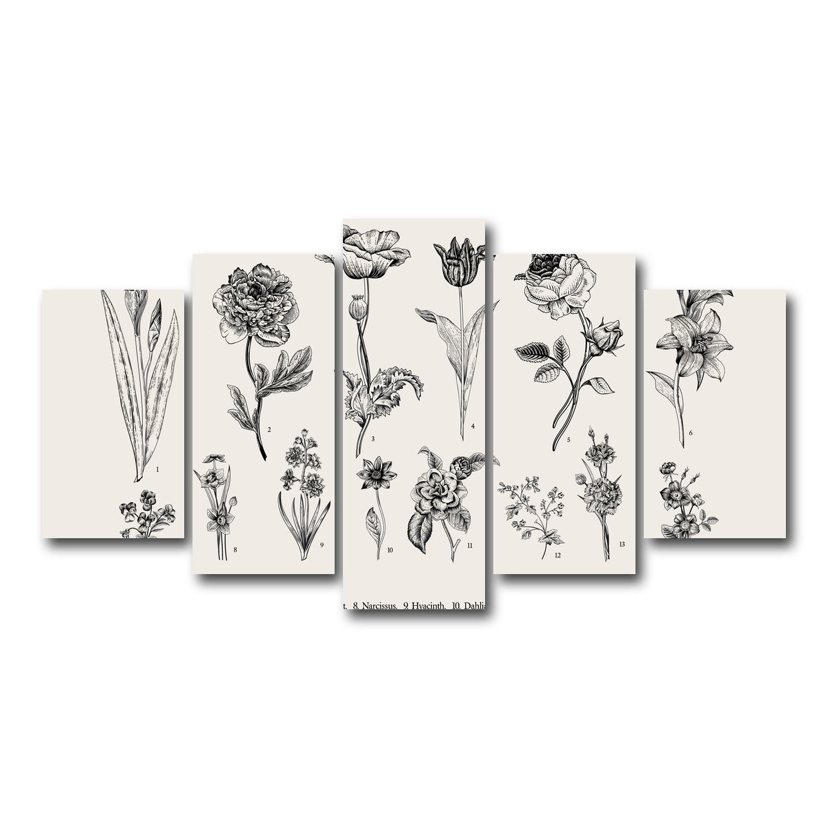 AUTO-MOCKUP WHITE | Botany Set Vintage Flowers | 5 Piece | Gallery Wrap Canvas | group=5_normal