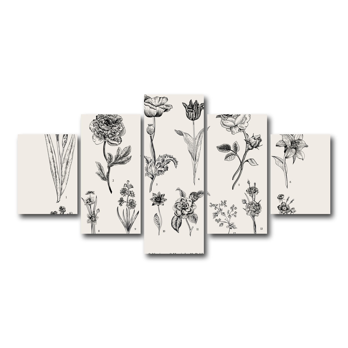 AUTO-MOCKUP WHITE | Botany Set Vintage Flowers | 5 Piece | Gallery Wrap Canvas | group=5_short