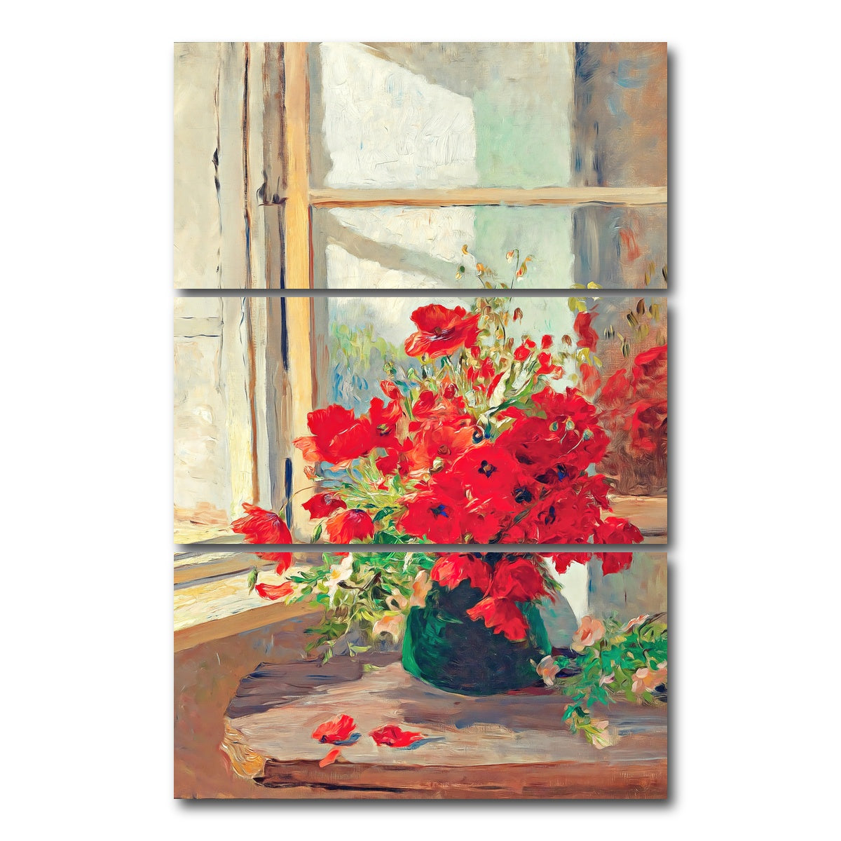 AUTO-MOCKUP WHITE | Bouquet of poppies | 3 Piece | Gallery Wrap Canvas | group=12x24_stacked