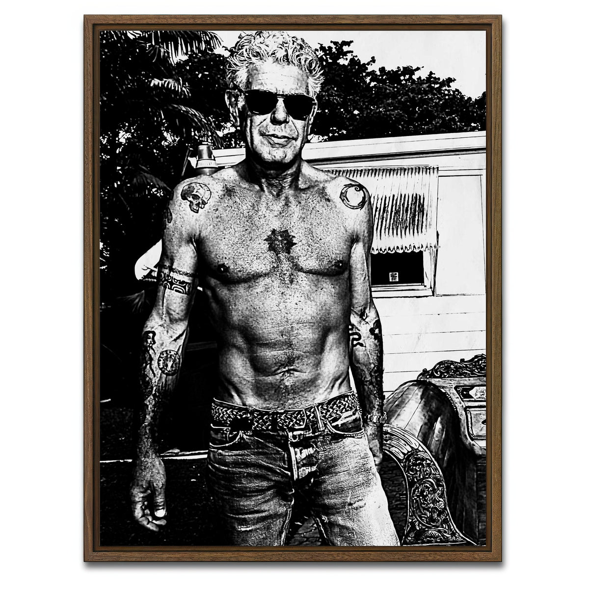 AUTO-MOCKUP WHITE | Bourdain Ripped in Ink | 1 Piece | Walnut Framed Canvas | group=3x4