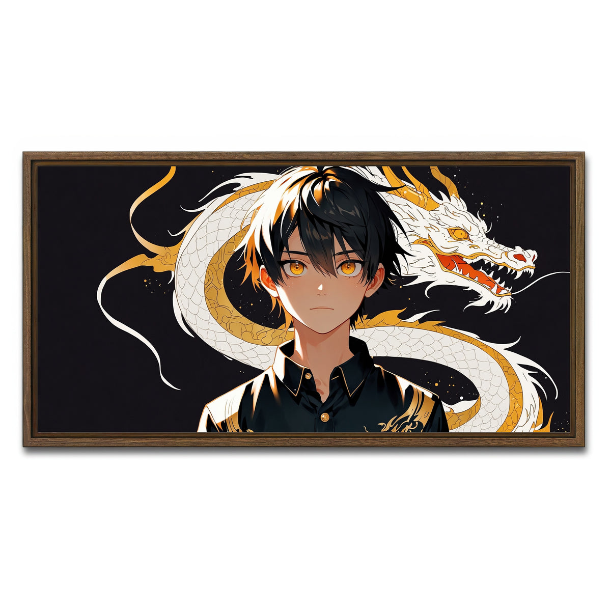 AUTO-MOCKUP WHITE | Boy with Dragon | 1 Piece | Walnut Framed Canvas | group=2x1