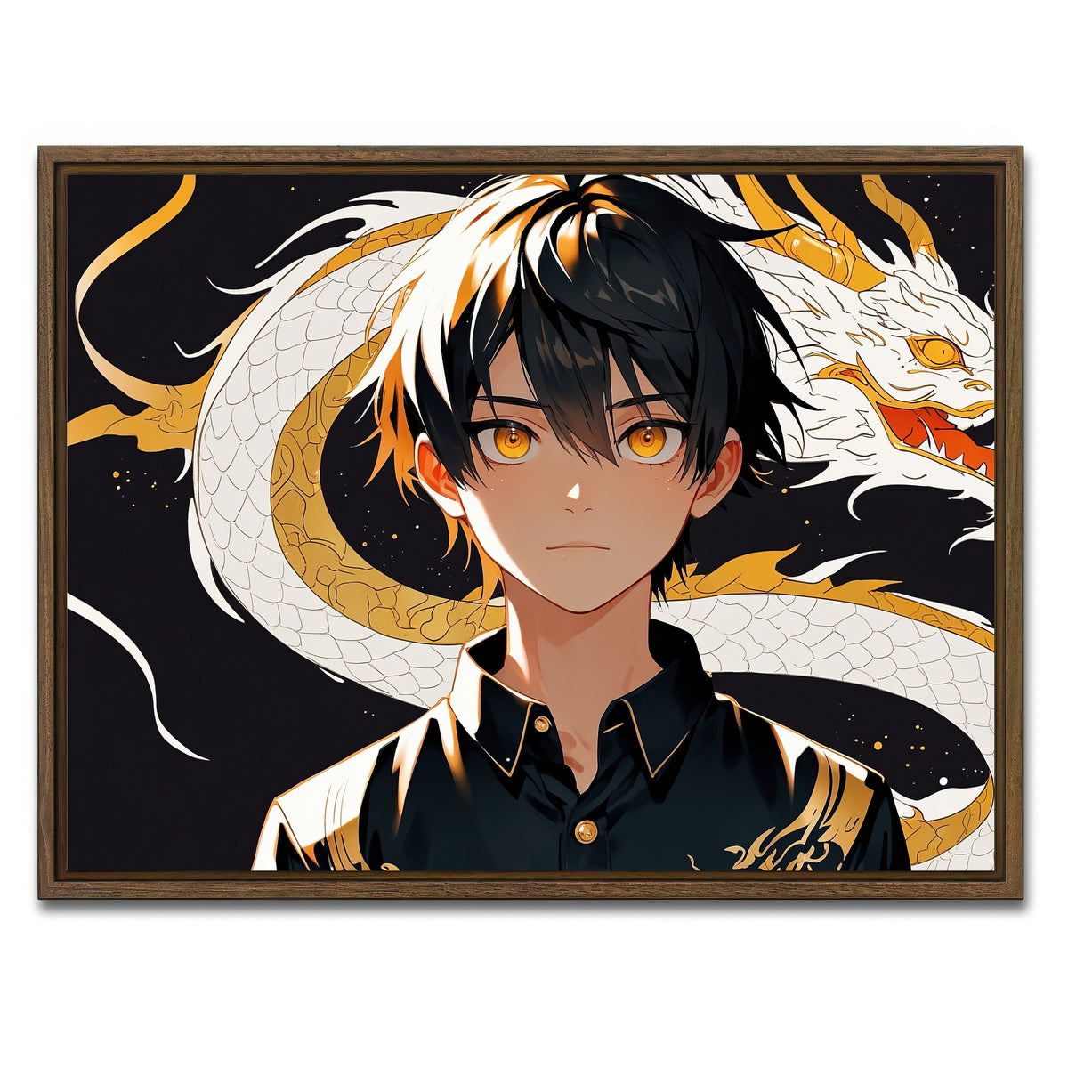 AUTO-MOCKUP WHITE | Boy with Dragon | 1 Piece | Walnut Framed Canvas | group=4x3