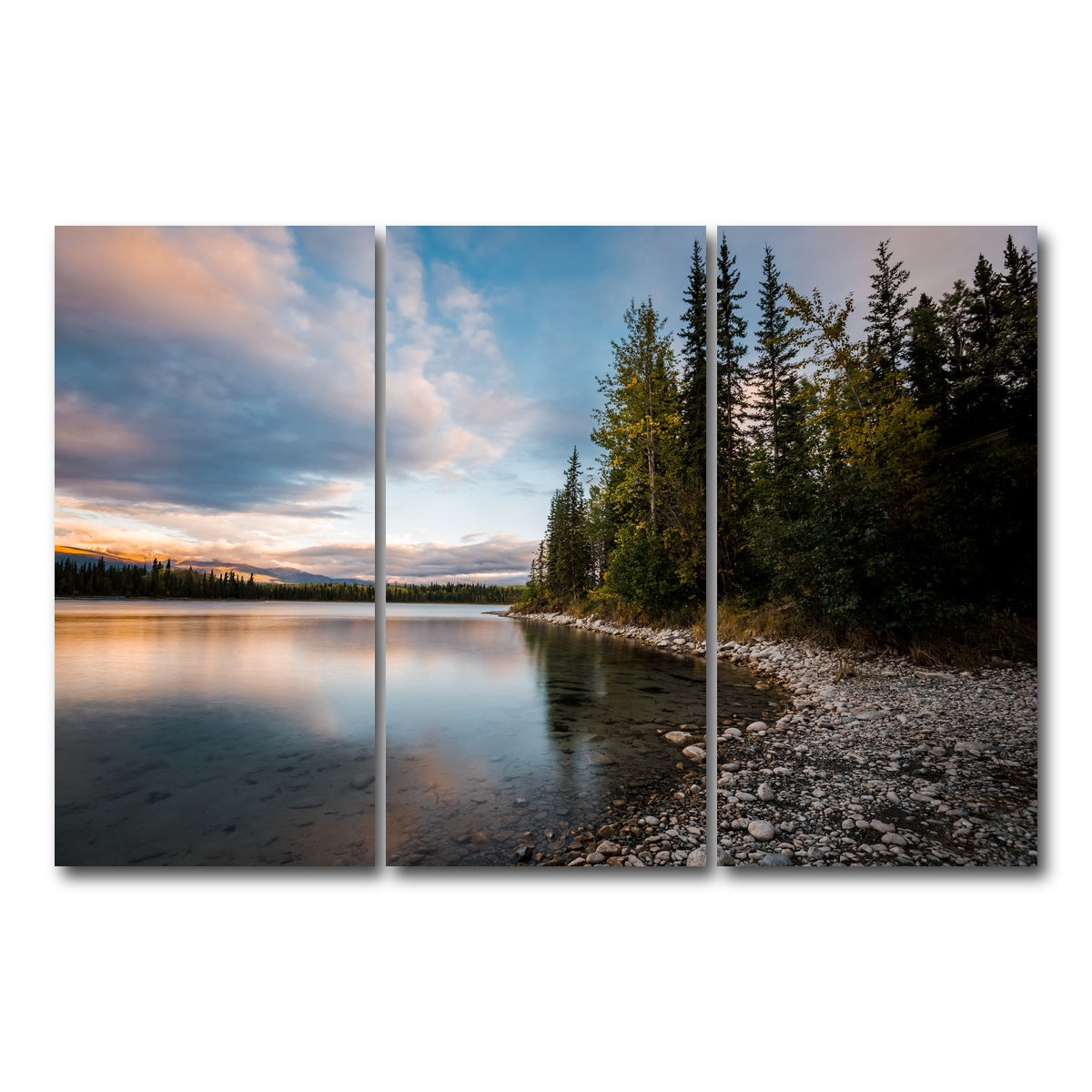 AUTO-MOCKUP WHITE | Boya Lake Sunset | 3 Piece | Gallery Wrap Canvas | group=12x24