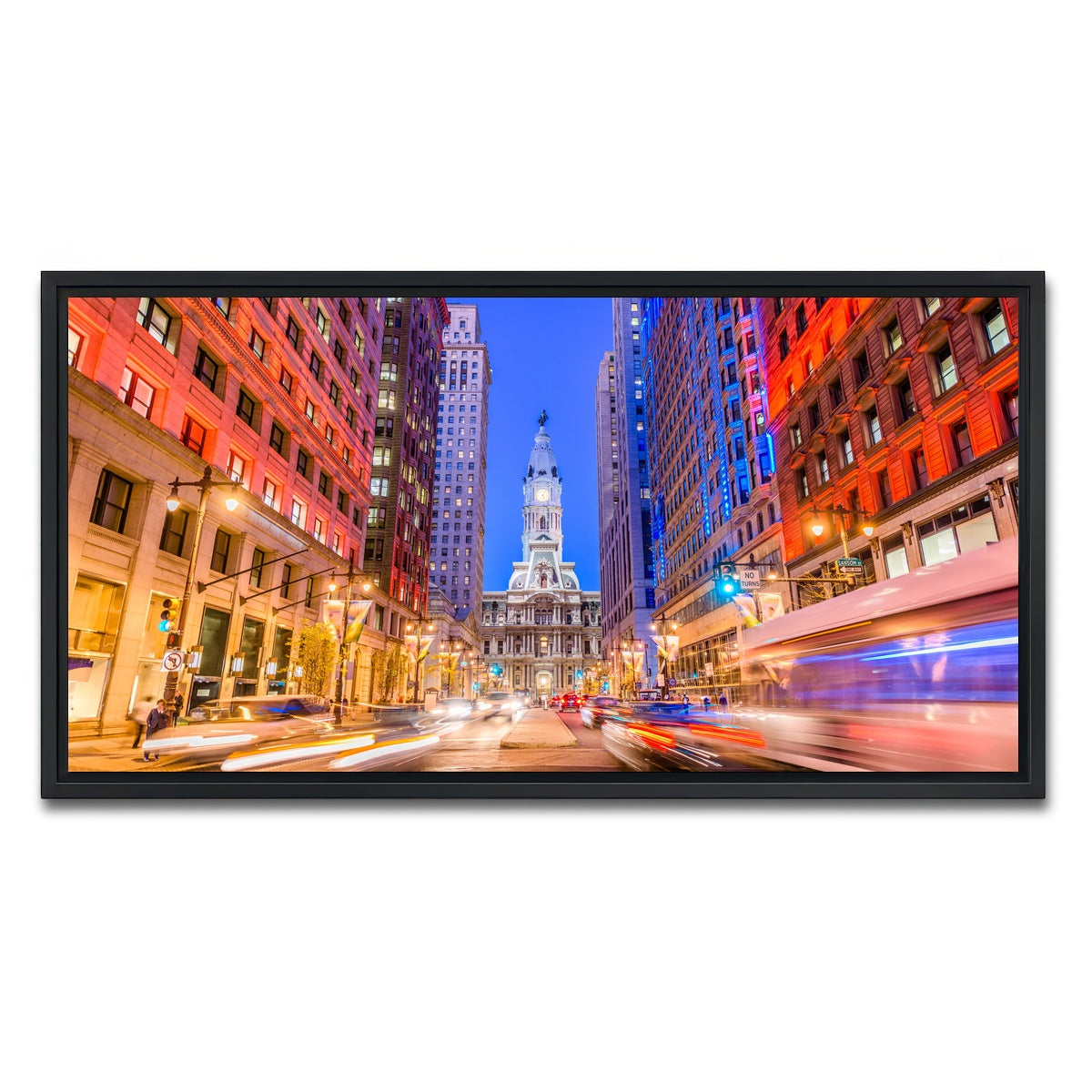 AUTO-MOCKUP WHITE | Broad Street with City Hall | 1 Piece | Black Framed Canvas | group=2x1