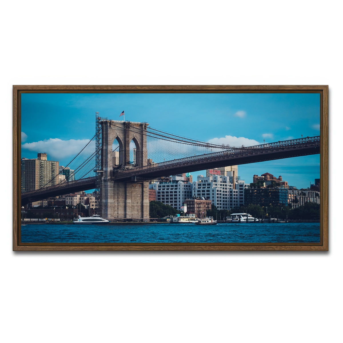 AUTO-MOCKUP WHITE | Brooklyn Bridge Blue Hour | 1 Piece | Walnut Framed Canvas | group=2x1