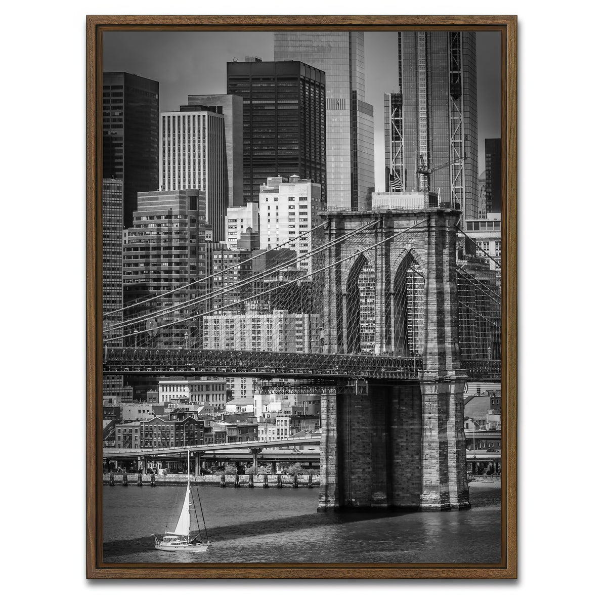 AUTO-MOCKUP WHITE | Brooklyn Bridge & Lower Manhattan | 1 Piece | Walnut Framed Canvas | group=3x4