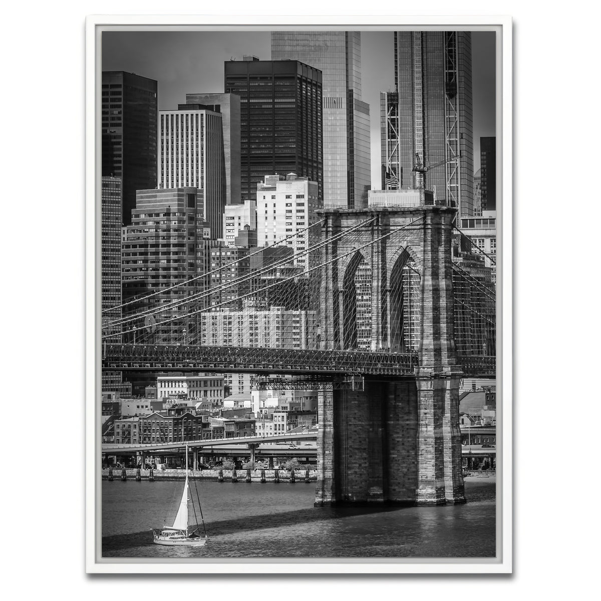 AUTO-MOCKUP WHITE | Brooklyn Bridge & Lower Manhattan | 1 Piece | White Framed Canvas | group=3x4
