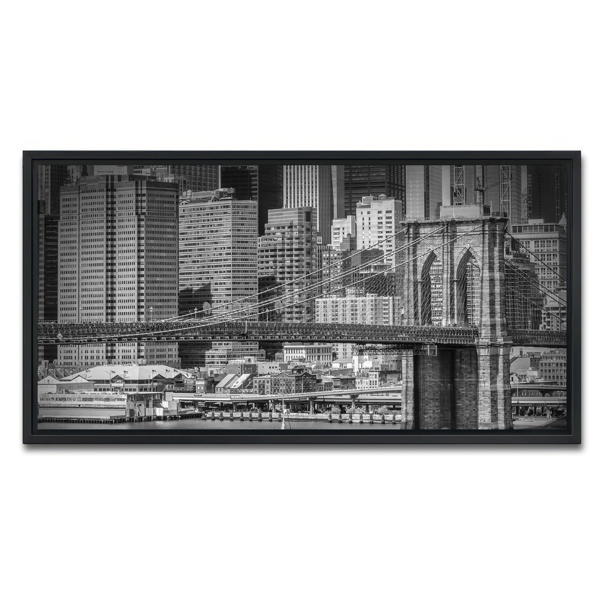AUTO-MOCKUP WHITE | Brooklyn Bridge & Manhattan Skyline | 1 Piece | Black Framed Canvas | group=2x1