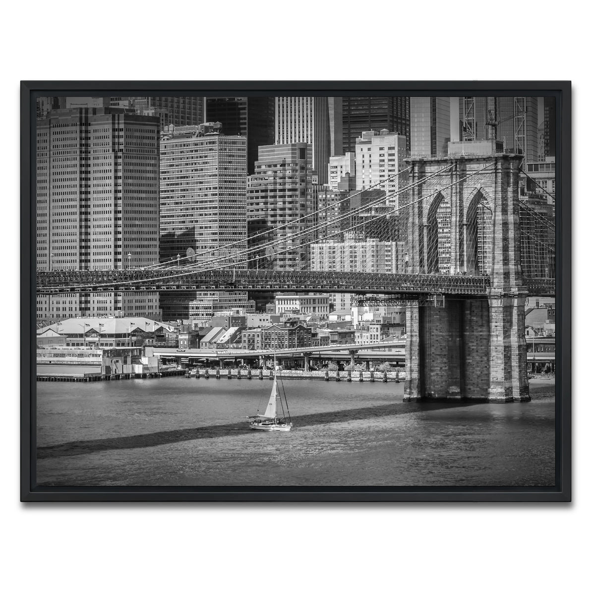 AUTO-MOCKUP WHITE | Brooklyn Bridge & Manhattan Skyline | 1 Piece | Black Framed Canvas | group=4x3