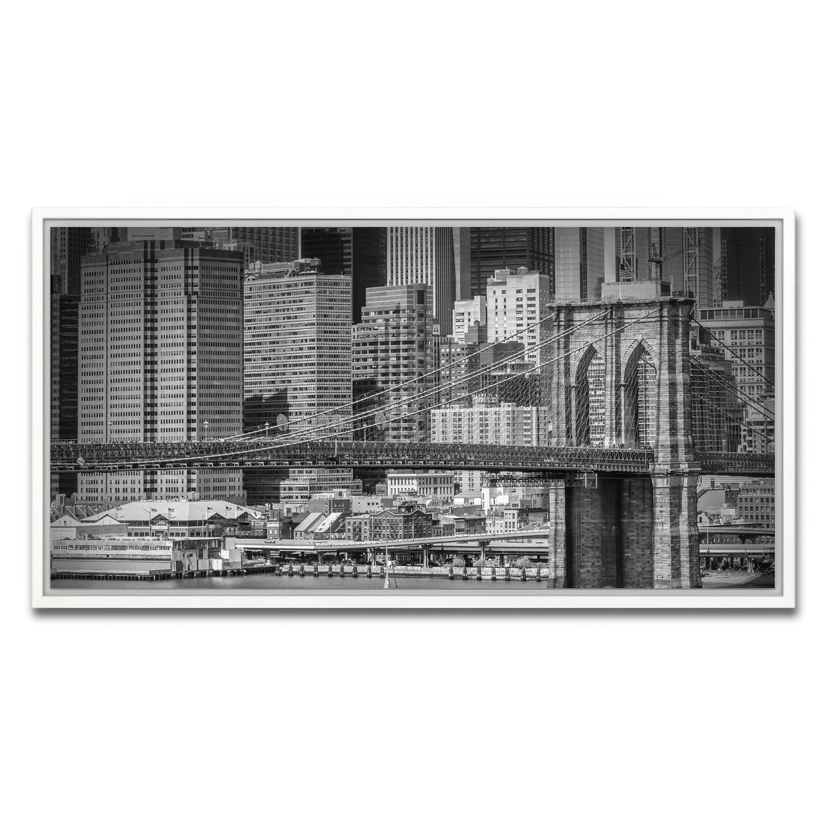 AUTO-MOCKUP WHITE | Brooklyn Bridge & Manhattan Skyline | 1 Piece | White Framed Canvas | group=2x1