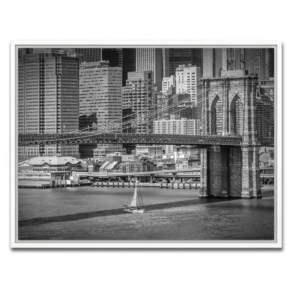 AUTO-MOCKUP WHITE | Brooklyn Bridge & Manhattan Skyline | 1 Piece | White Framed Canvas | group=4x3