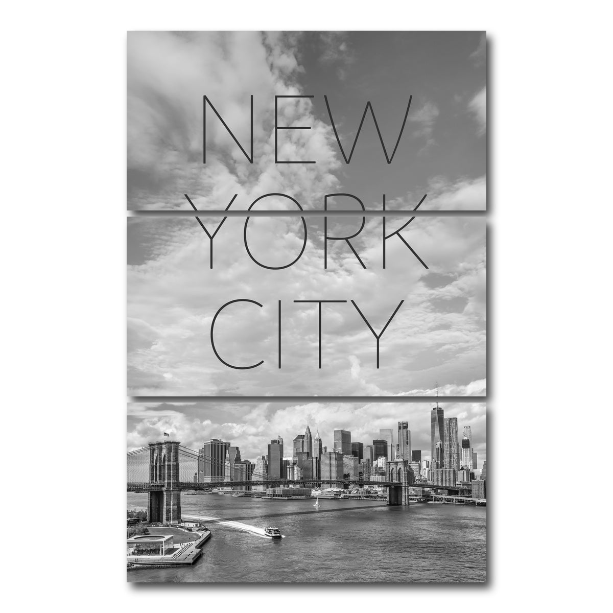 AUTO-MOCKUP WHITE | Brooklyn Bridge Text & Skyline | 3 Piece | Gallery Wrap Canvas | group=12x24_stacked