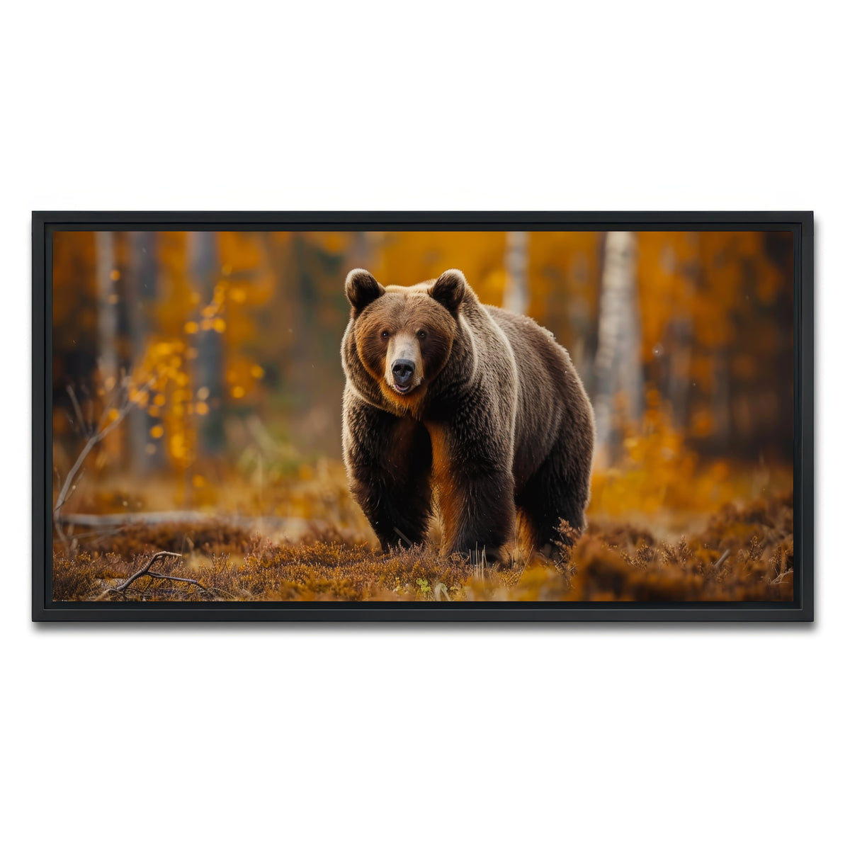 AUTO-MOCKUP WHITE | Brown Bear in Autumn Forest | 1 Piece | Black Framed Canvas | group=2x1