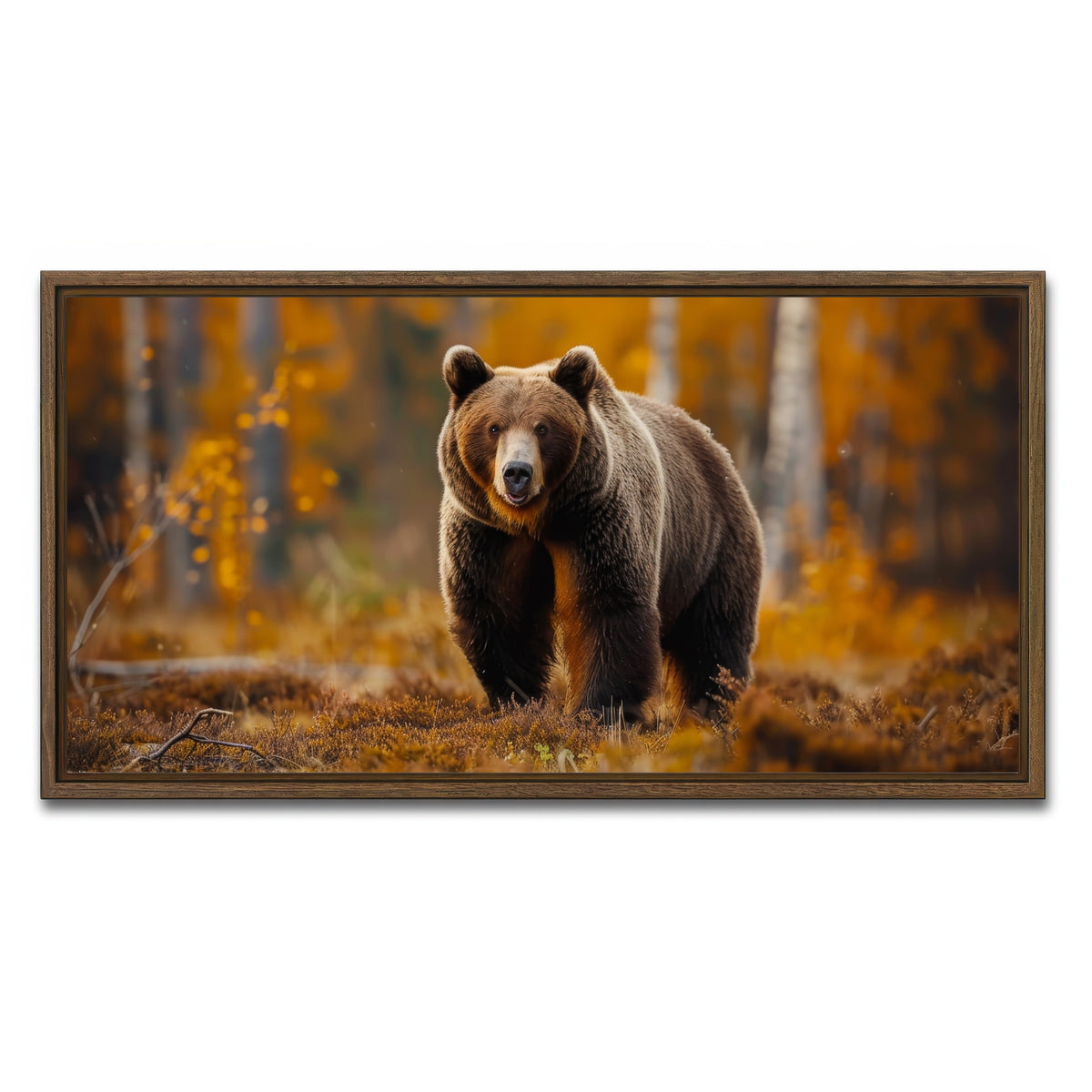 AUTO-MOCKUP WHITE | Brown Bear in Autumn Forest | 1 Piece | Walnut Framed Canvas | group=2x1