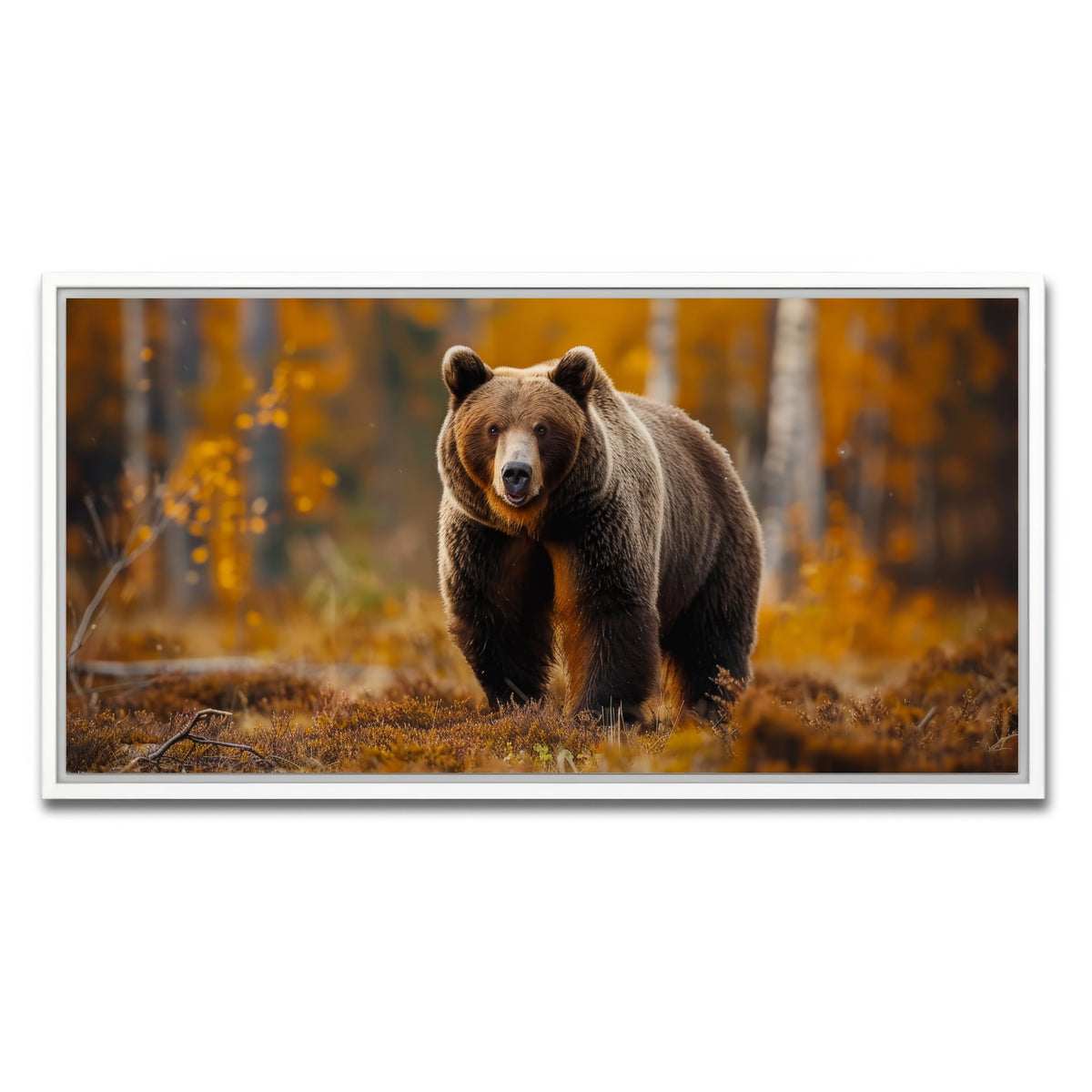 AUTO-MOCKUP WHITE | Brown Bear in Autumn Forest | 1 Piece | White Framed Canvas | group=2x1