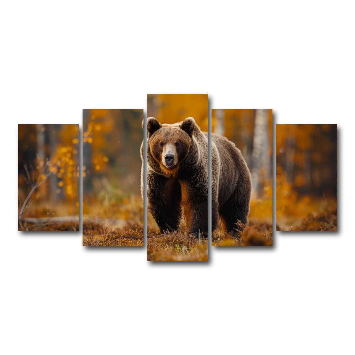 AUTO-MOCKUP WHITE | Brown Bear in Autumn Forest | 5 Piece | Gallery Wrap Canvas | group=5_normal