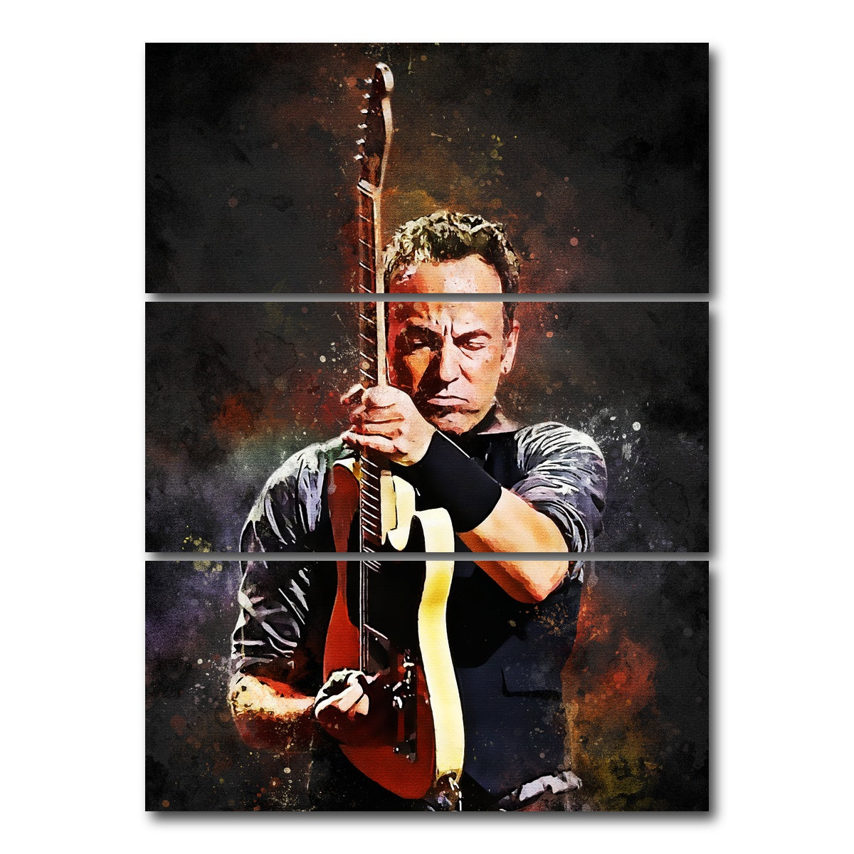 AUTO-MOCKUP WHITE | Bruce Springsteen Painting | 3 Piece | Gallery Wrap Canvas | group=8x18_stacked