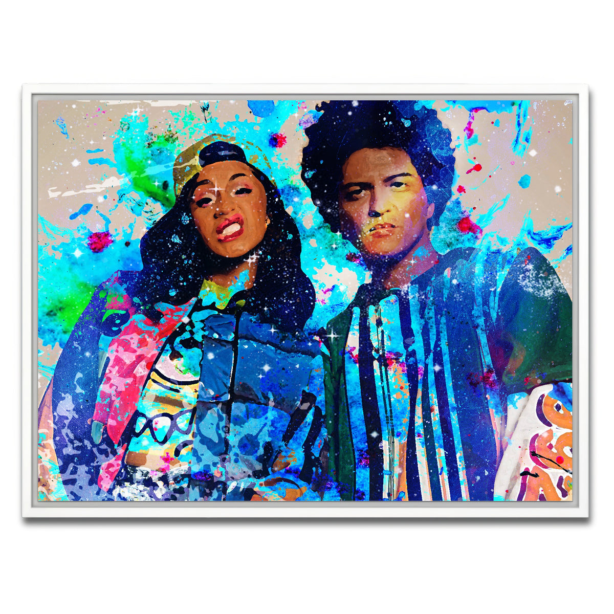 AUTO-MOCKUP WHITE | Bruno Mars & Cardi B | 1 Piece | White Framed Canvas | group=4x3