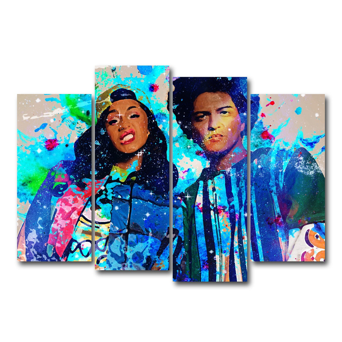 AUTO-MOCKUP WHITE | Bruno Mars & Cardi B | 4 Piece | Gallery Wrap Canvas | group=4_normal