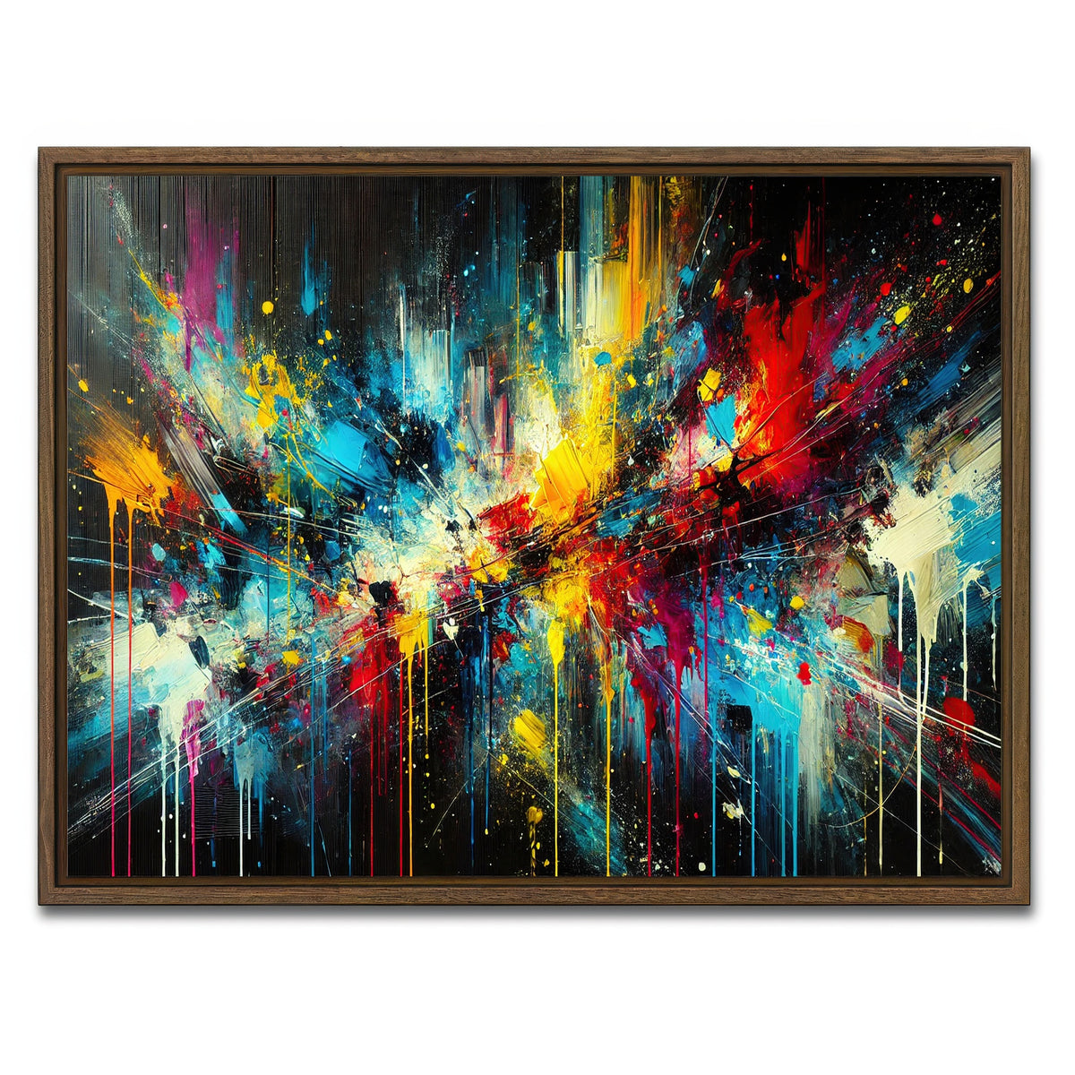 AUTO-MOCKUP WHITE | Brush Stroke and Splashes Dark | 1 Piece | Walnut Framed Canvas | group=4x3