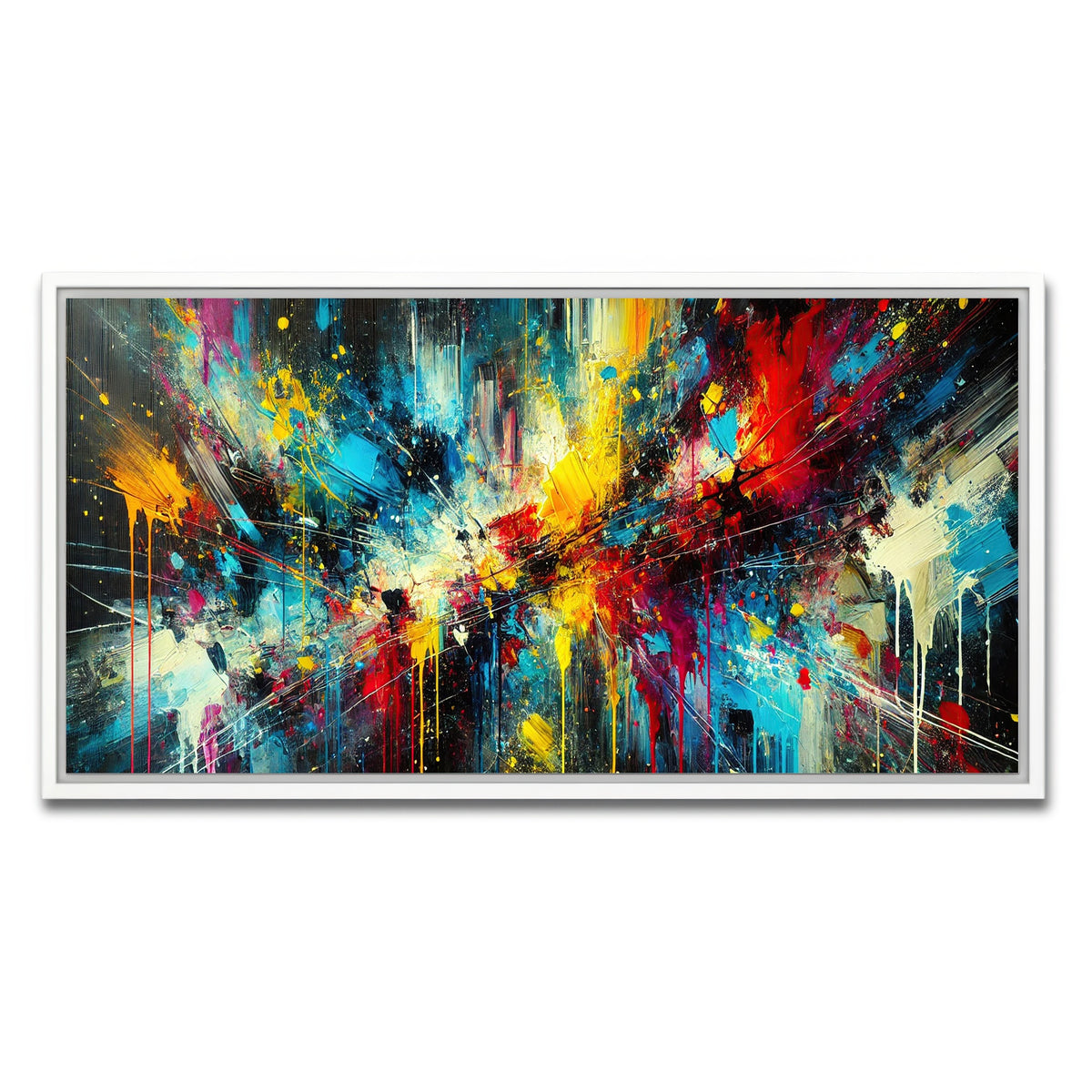 AUTO-MOCKUP WHITE | Brush Stroke and Splashes Dark | 1 Piece | White Framed Canvas | group=2x1