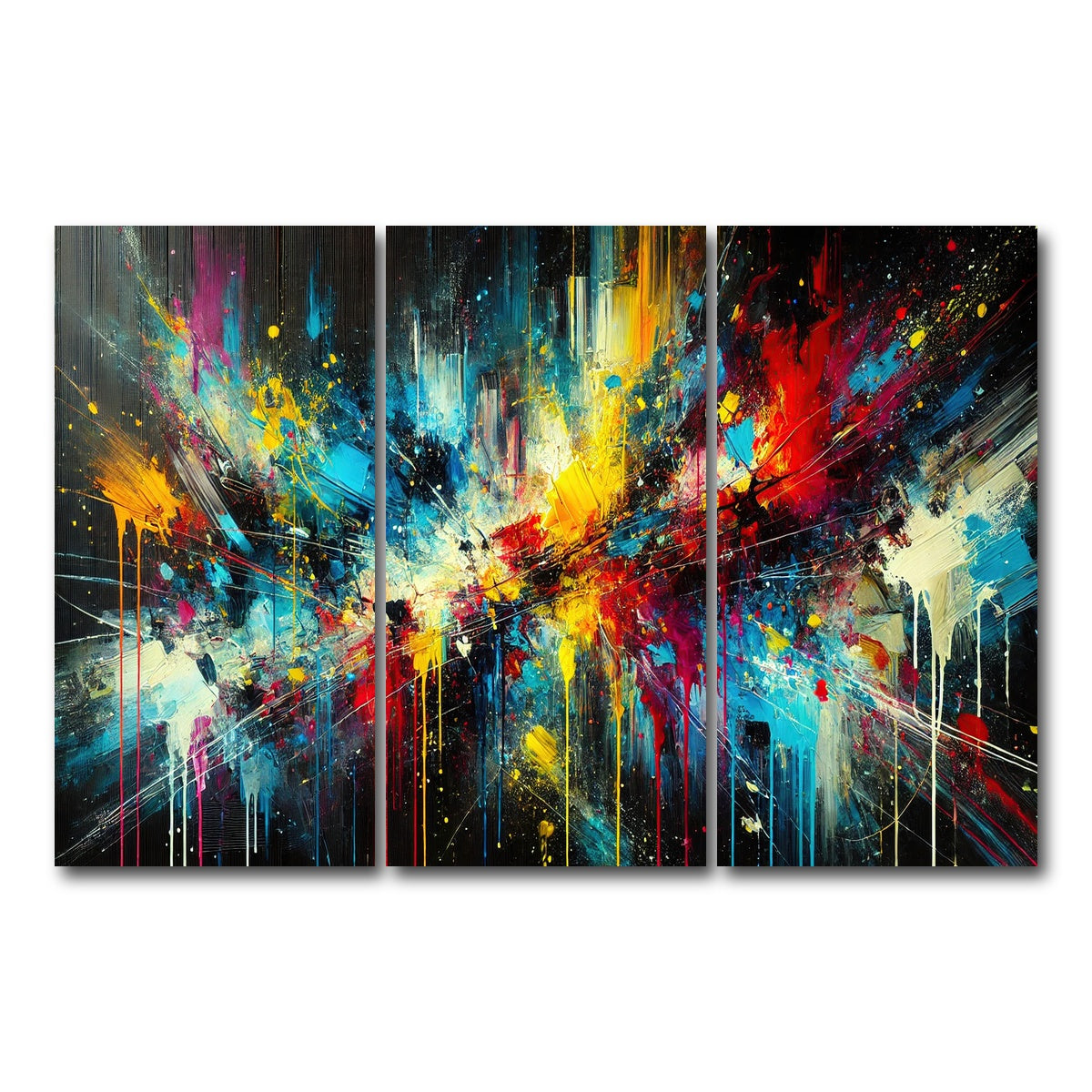 AUTO-MOCKUP WHITE | Brush Stroke and Splashes Dark | 3 Piece | Gallery Wrap Canvas | group=12x24