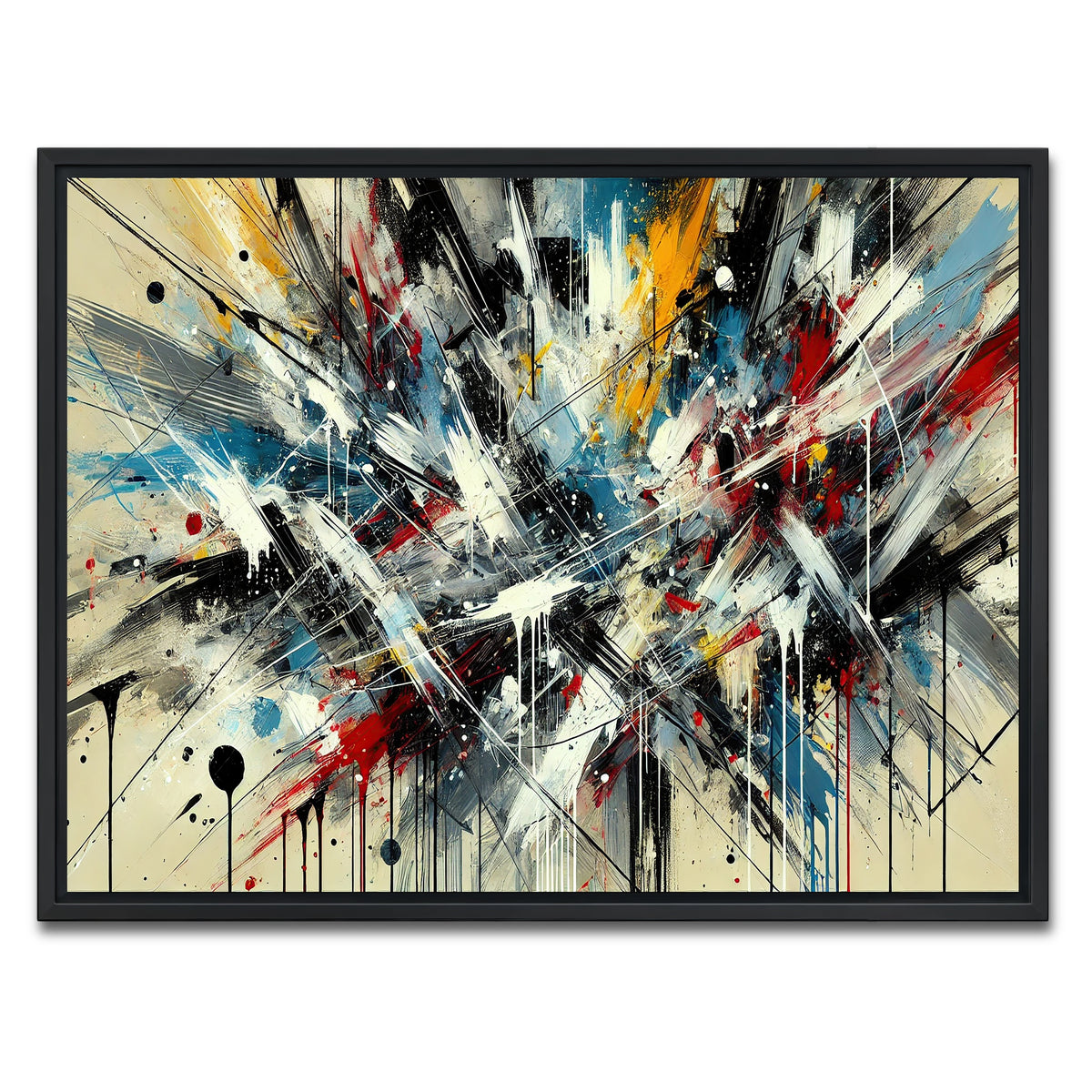 AUTO-MOCKUP WHITE | Brush Stroke and Splashes | 1 Piece | Black Framed Canvas | group=4x3