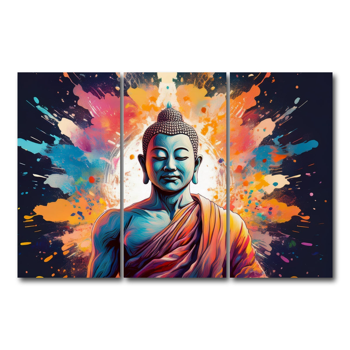 AUTO-MOCKUP WHITE | Buddha Color Splash | 3 Piece | Gallery Wrap Canvas | group=12x24