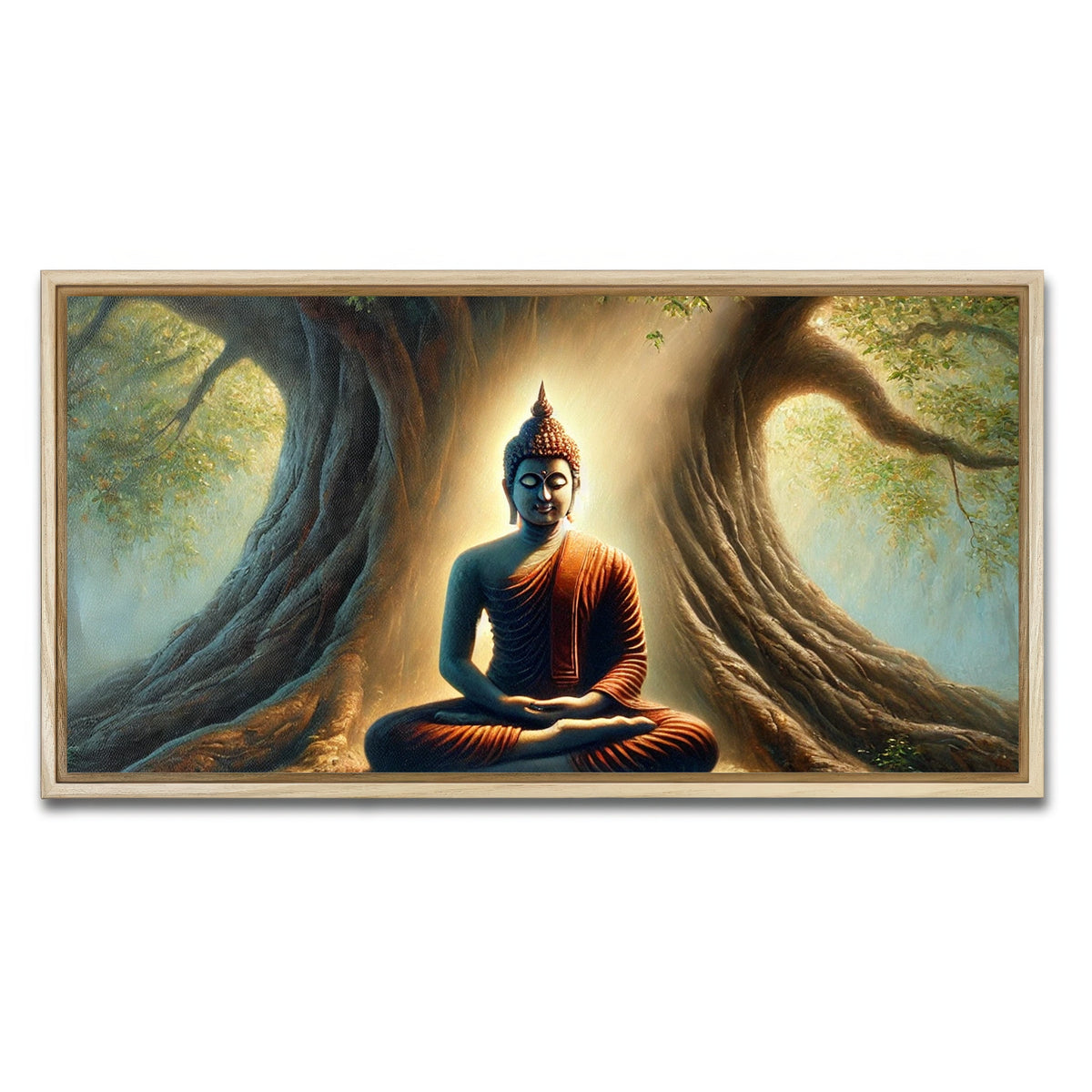 AUTO-MOCKUP WHITE | Buddha Meditating | 1 Piece | Natural Framed Canvas | group=2x1