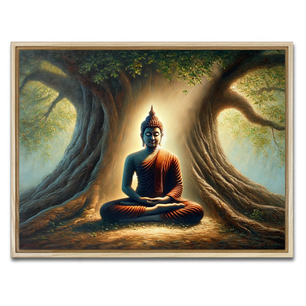 AUTO-MOCKUP WHITE | Buddha Meditating | 1 Piece | Natural Framed Canvas | group=4x3