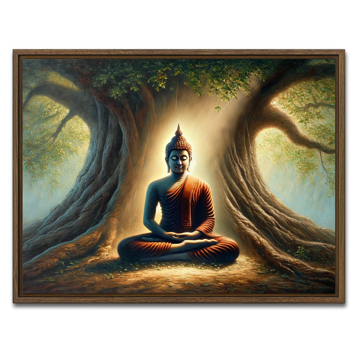 AUTO-MOCKUP WHITE | Buddha Meditating | 1 Piece | Walnut Framed Canvas | group=4x3