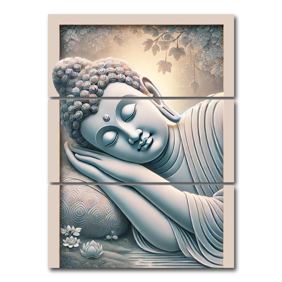 AUTO-MOCKUP WHITE | Buddha Sleeping | 3 Piece | Gallery Wrap Canvas | group=8x18_stacked