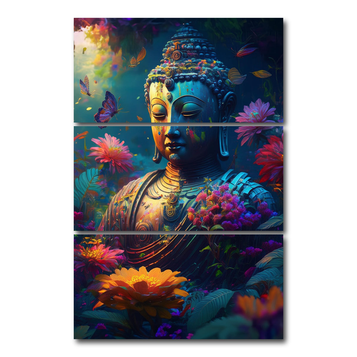 AUTO-MOCKUP WHITE | Buddha Statue | 3 Piece | Gallery Wrap Canvas | group=12x24_stacked