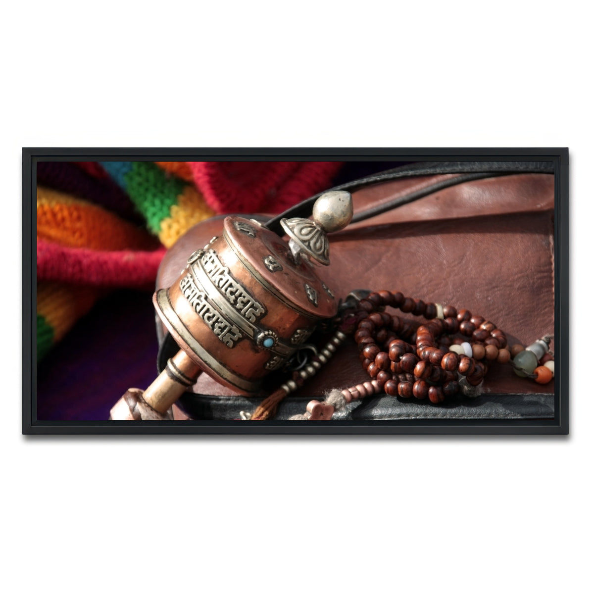 AUTO-MOCKUP WHITE | Buddhist prayer wheel and rosary | 1 Piece | Black Framed Canvas | group=2x1