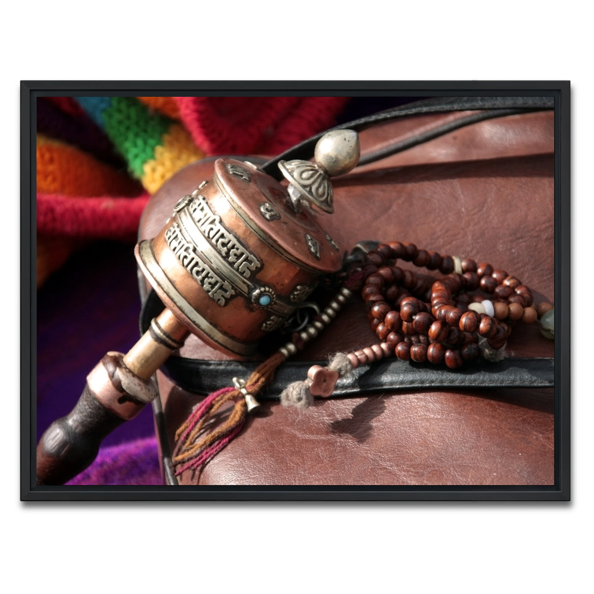 AUTO-MOCKUP WHITE | Buddhist prayer wheel and rosary | 1 Piece | Black Framed Canvas | group=4x3